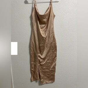 Midi Satin Cowl Dress- Champagne